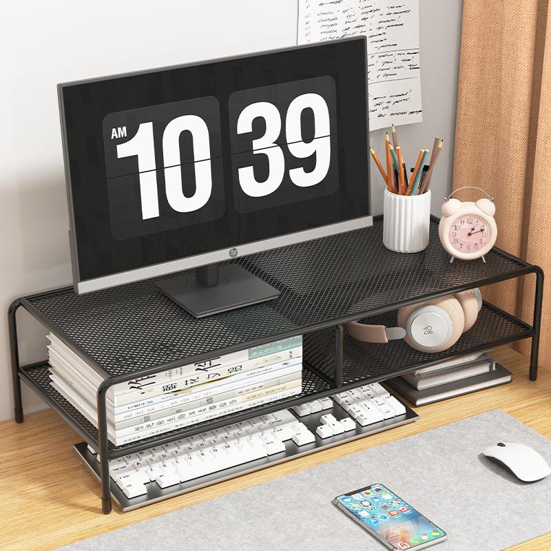 Dual Deck Computer Monitor Rising Holder Pc Screen Stand Bracket Desktop Keyboard Mouse Laptop Storage Organizer Riser Shelf