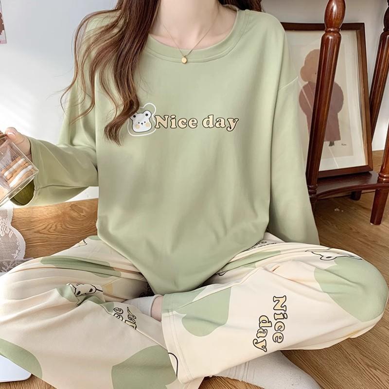 Spring and Autumn New Pajamas Women's Autumn Casual Long Sleeves Fresh and Cute Cartoon Pullover Women's Loungewear Autumn and Winter Suit