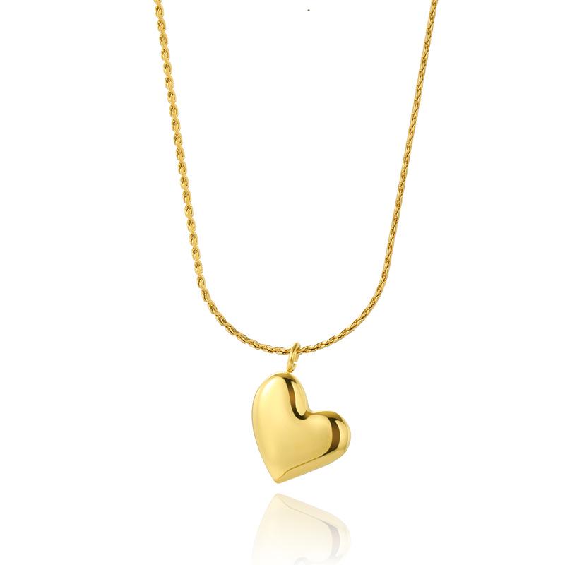 Titanium Steel 18K Gold-Plated Heart Necklace with Colorfast Peach Heart Design 18K Real Gold Plated