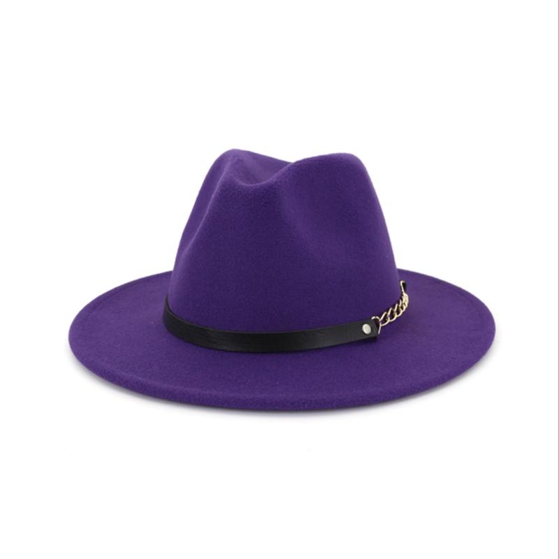 Wzcx Solid Color Korean Version Women Jazz Hat Autumn Winter Casual Tide Belt Vintage Red Felt Hat Adult Cap