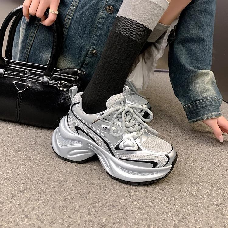 

[White Deer Same] CCGG Shines Galaxy Весна 2025 Новые женские кроссовки Dad Shoes на платформе серебристого цвета 35 серебряный