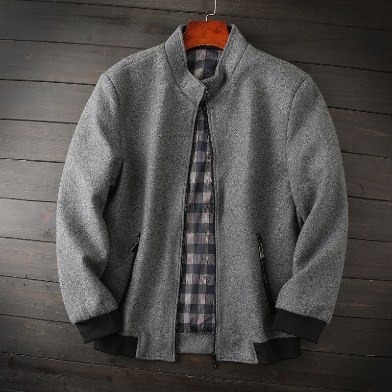 Classic Easy to Wear Fleece Blended Foreign Trade Overplus Order Autumn and Winter Men's Business Casual Stand Collar Woolen Jacket