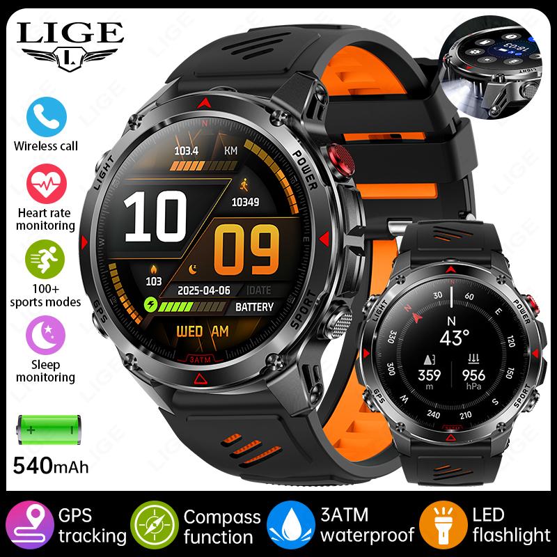 

LED Outdoor Military GPS Smart Watch Men 1.46 AMOLED Compass Altimeter BT Call 3ATM Waterproof Clock Sports Smartwatch New