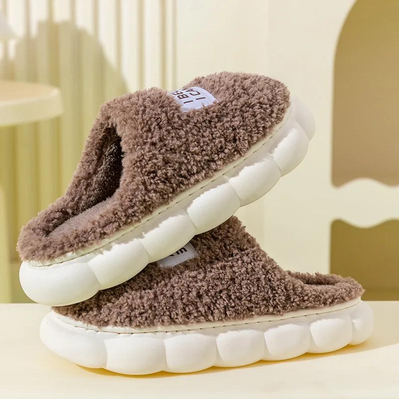 Haushalt Warme Hausschuhe Koreanischer Trend Herren Winter Plüsch Indoor Zuhause Dicke Sohle Weich Paar Anti-Rutsch Langlebige Baumwollschuhe