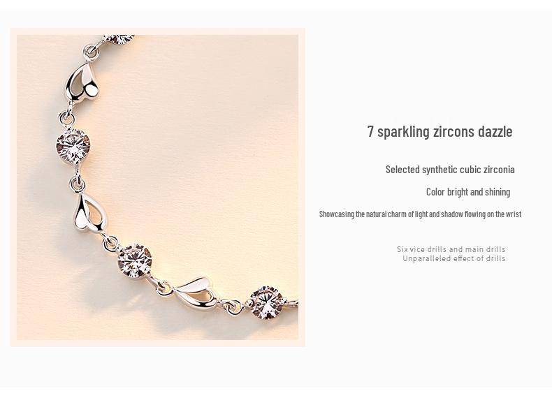 Min Yue S925 Sterling Silver Zircon Heart Bracelet - Women's Elegant Fashion Jewelry for Qixi Valentine's Day