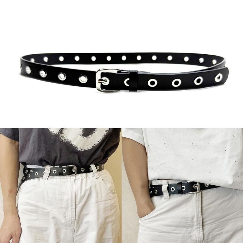 Punk PU Belt Adjustable Waistband with Large Eyelets For Casual and Formal Outfit Waist Strap for Women Teens