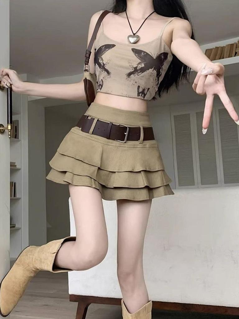 Women's Denim Mini Skirt Y2K Style Vintage Ruffled Shorts Skirt High Waist Korean Fashion Clothing