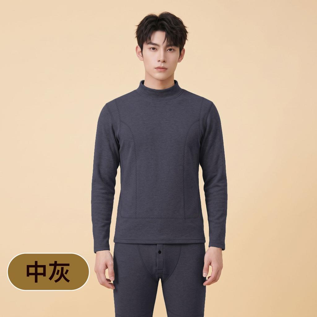 Mens Faux Rabbit Fur Thermal Underwear Set Mock Neck Long Sleeve Warm Base Layer Solid Color Loungewear