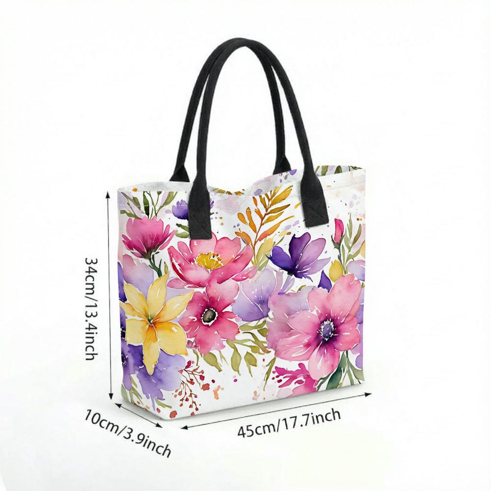  Watercolor Floral Canvas Tote Bag Large Capacity Reusable Fashion Casual Handbag for Women