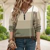 Women Plus Size V Neck Front Zip Long Sleeve Geometric Printed Sweatshirt Off White Black Orange