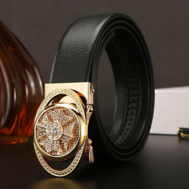 Men's Leather Belt with Rotatable Automatic Buckle - Stylish Business Trend Accessory