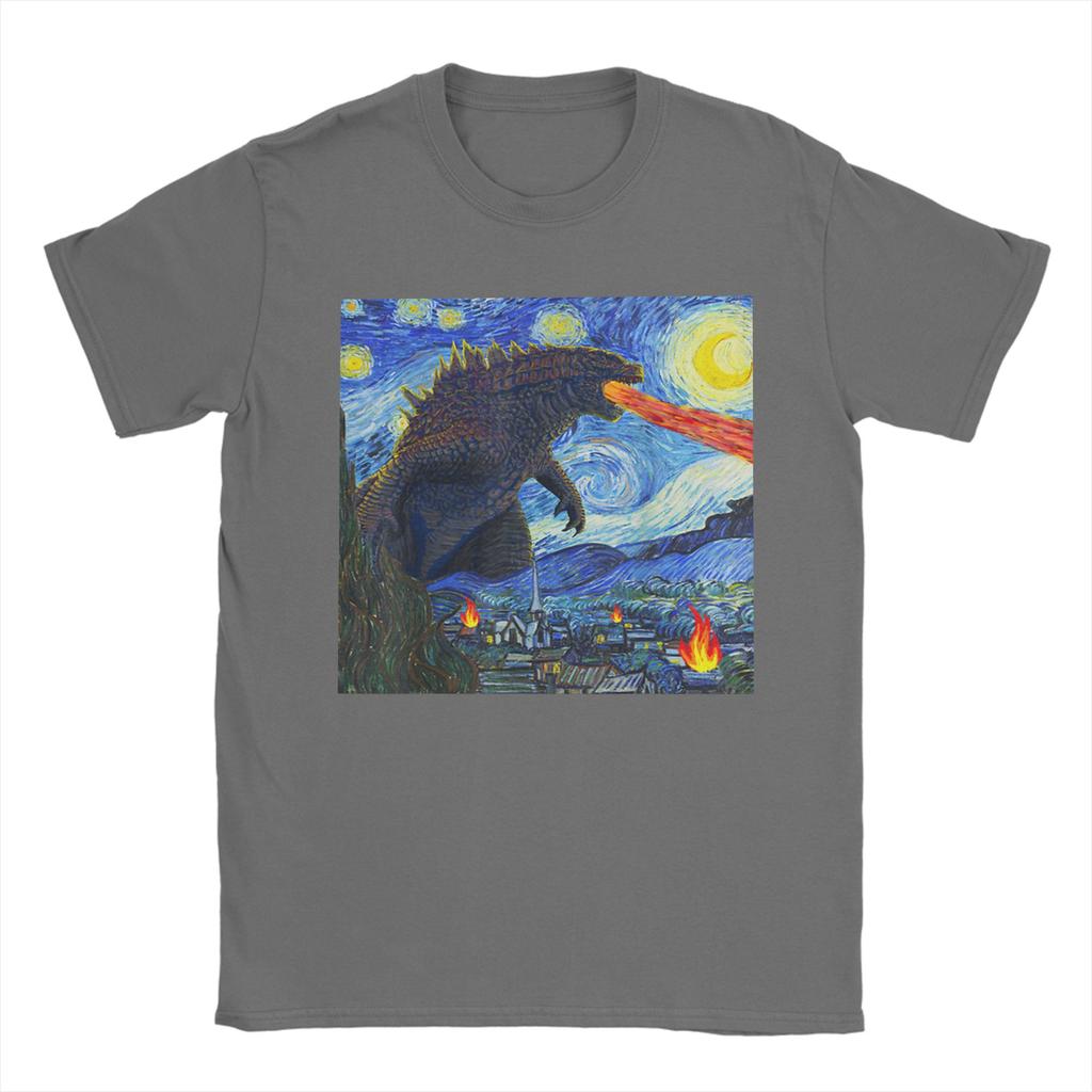 Cool Japanese Monster Starry Night T-Shirt Men Round Collar Cotton T Shirts Short Sleeve Tee Shirt Gift Idea Clothing
