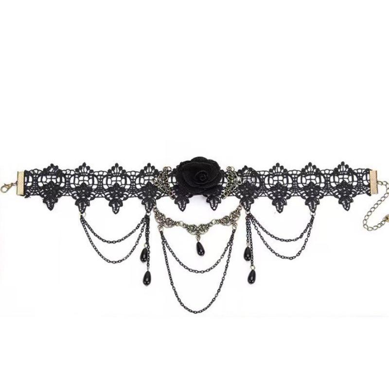 Lace Neck Accessory Decorative Necklace, Women's Collar, Fringed Pendant, Rose Flower Neckband
