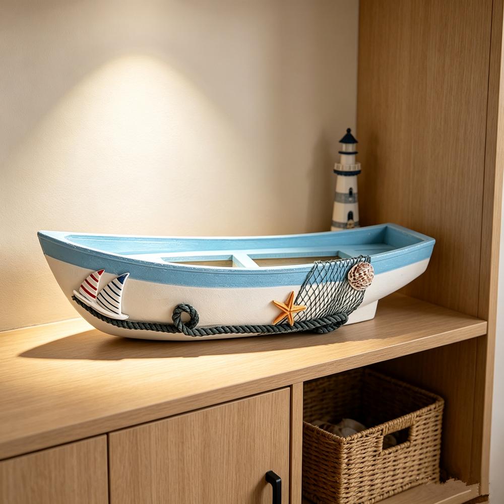 Nordic Vintage Wooden Boat Model Handmade Craft Ship Home Decor Living Room Table Centerpiece Creative Gift Room Decoration