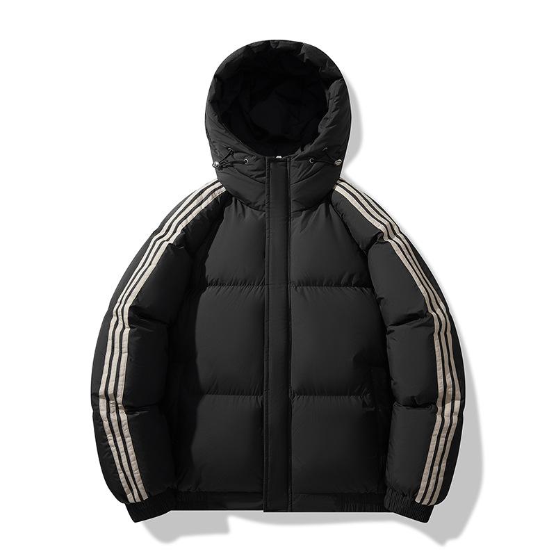 

2025 новый полосатый однотонный худи для пары осень-зима короткая хлопковая одежда мужские куртки хлопковая одежда повседневная простая теплая 4XL чёрный