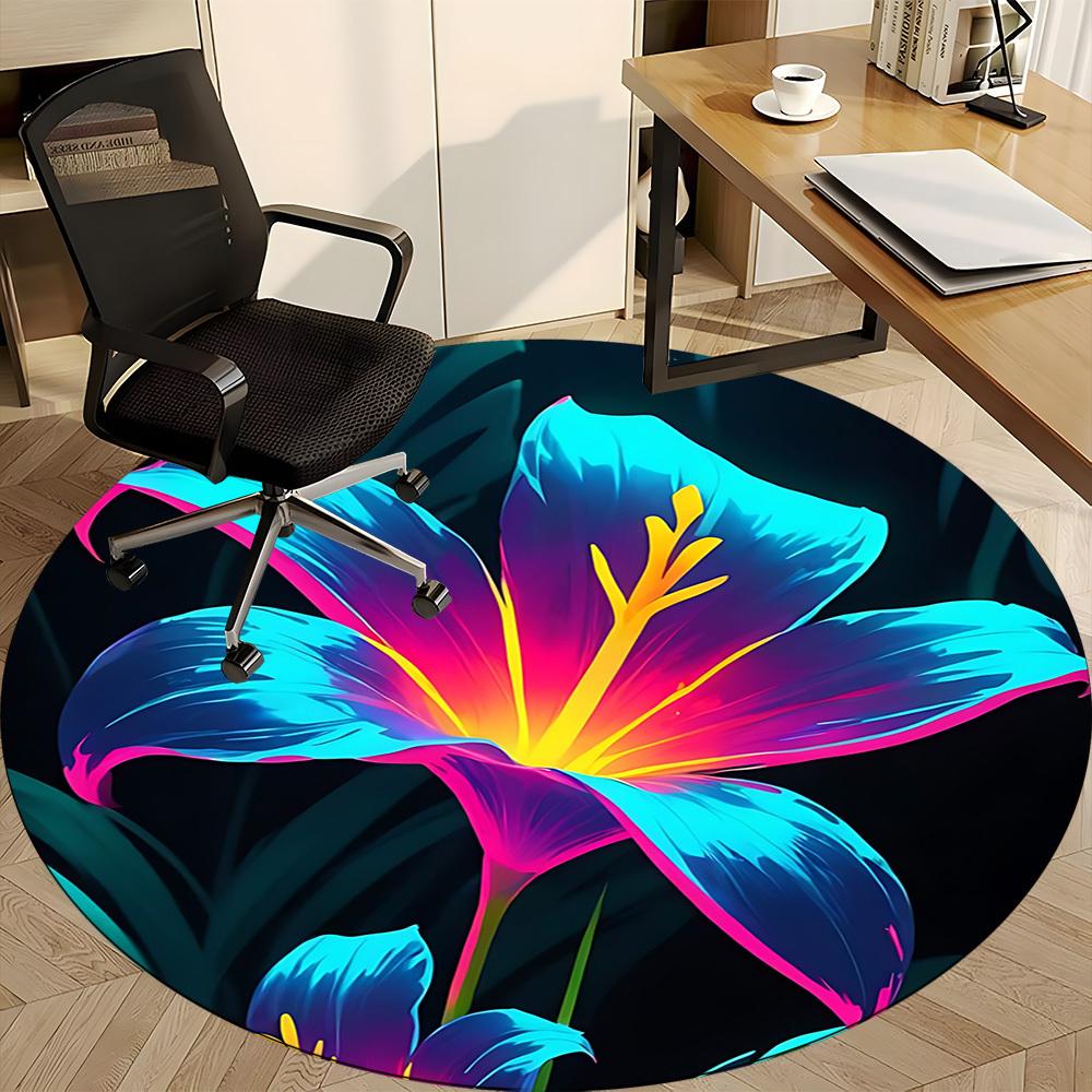 1pc Floral Bloom Office Round Area Rug,  Mat Suitable For Office, Under Office Chairs Bedroom Living Room Home Decor, Room Deco
