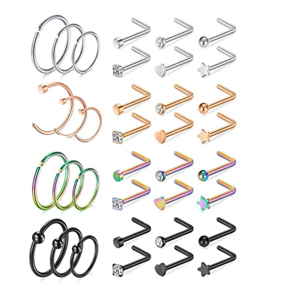Best Seller 20g Nose Rings Hoop Studs L Shape Stainless Surgical Steel Corkscrew Nose Piercing Jewelry