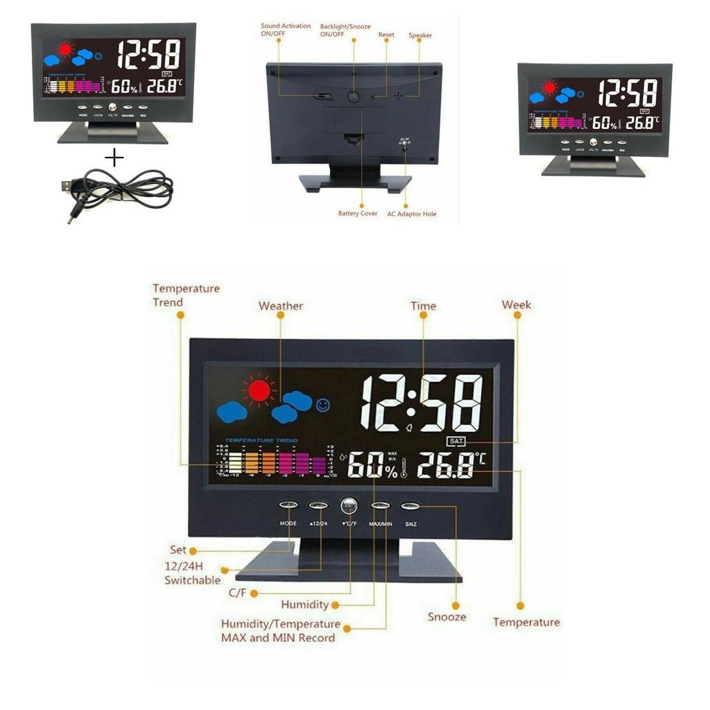 Electronic Lcd Weather Alarm Clock With Backlight And Temperature Function For Bedroom