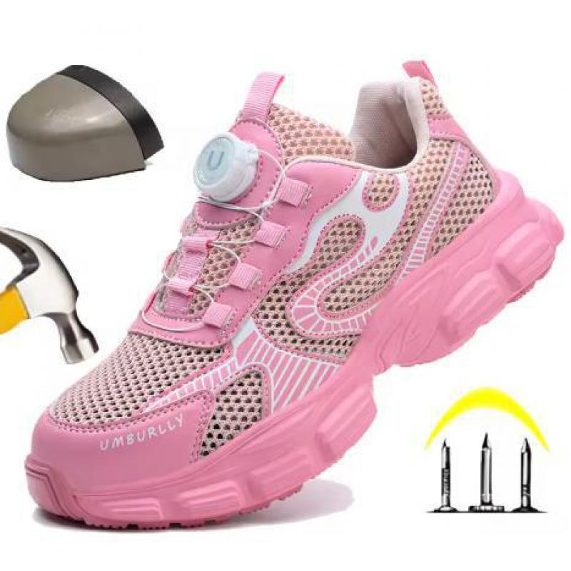 Módní otočné knoflíkové bezpečnostní boty dámské letní pracovní obuv ocelová špička pracovní tenisky prodyšná ochranná pracovní obuv pro ženy protiskluzová