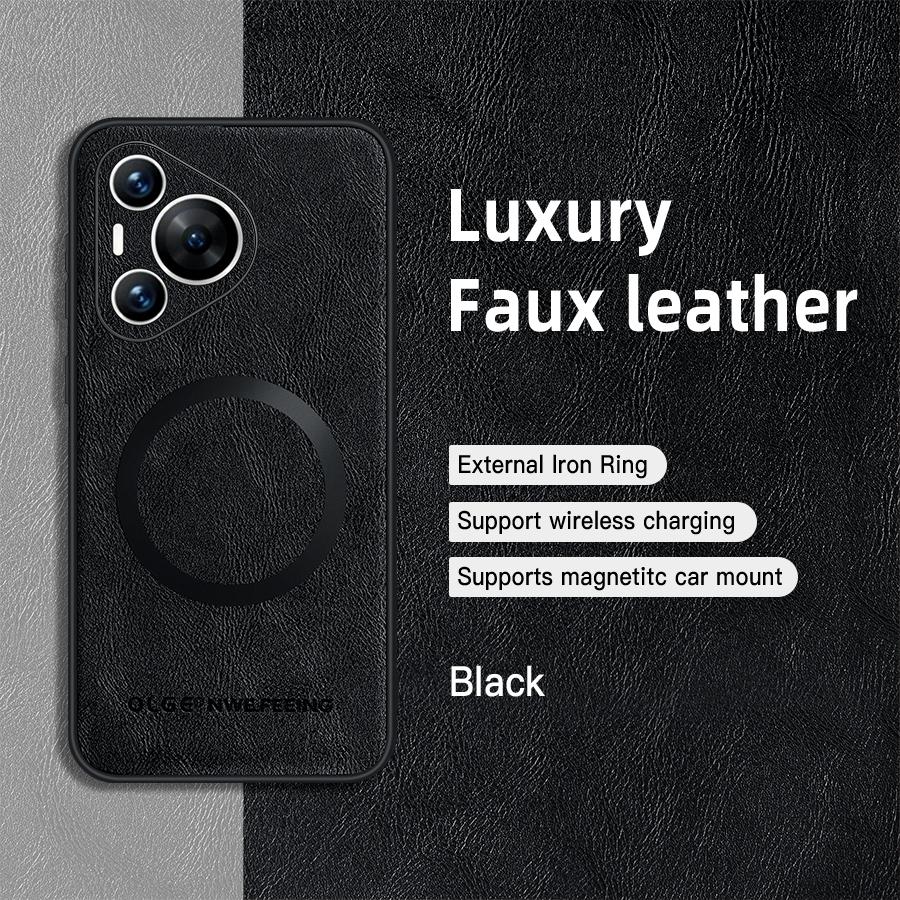 For Huawei Pura 70 70 Pro 70 ProPlus 70 Ultra PU Leather Magnetic Ring Soft Edge Anti-Drop Anti-Fingerprint Phone Case