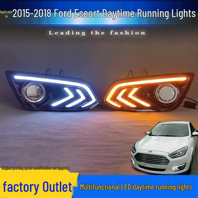 LED Daytime Running Lights & Front Fog Light Frame for 15-18 Ford Escort