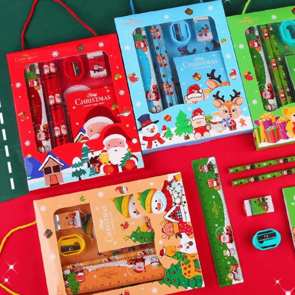 6Pcs/set Erasers Children's Pencils Sharpener Study Stationery Set  Christmas