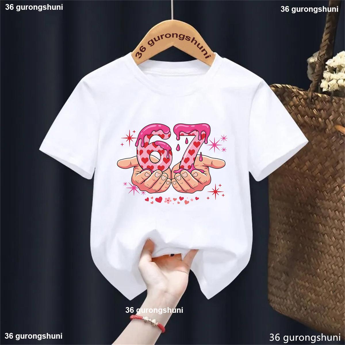 Valentines Day Six Seven 6 7 Meme shirt funny 6 7 Hands Print Tshirt girls Fashion Girls Clothes Valentines Day Gift Clothing 100
