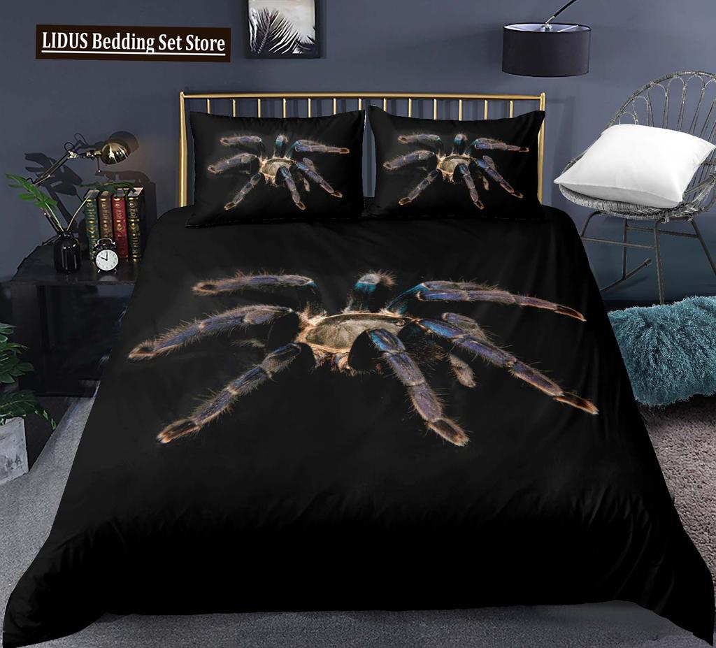 Tarantula Print Bedding Set King Full 3D Print Black Spider Comforter Cover Set Insect Theme For Boy Teen Polyester Bedding Set