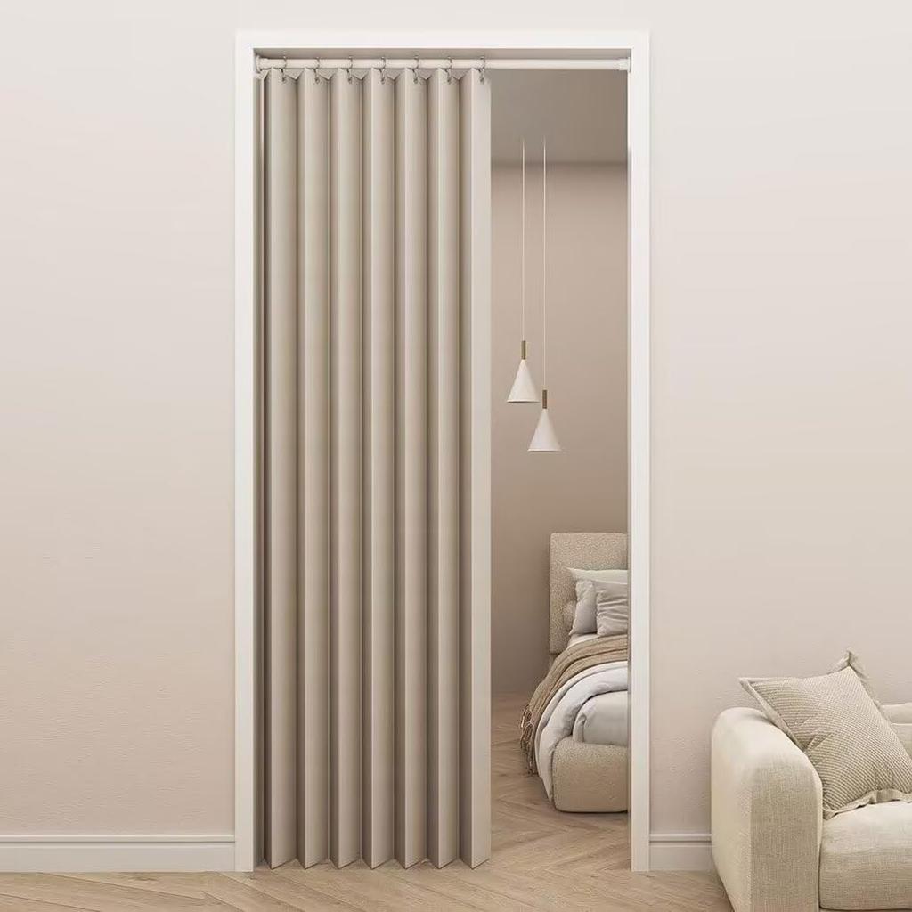 YKFN Room Divider Thermal Grade 1 Stylish Nordic 240cm Long x 100cm 1 Accordion Room Heat Energy Energy Shape Tension Rod Solid for Cold Beige