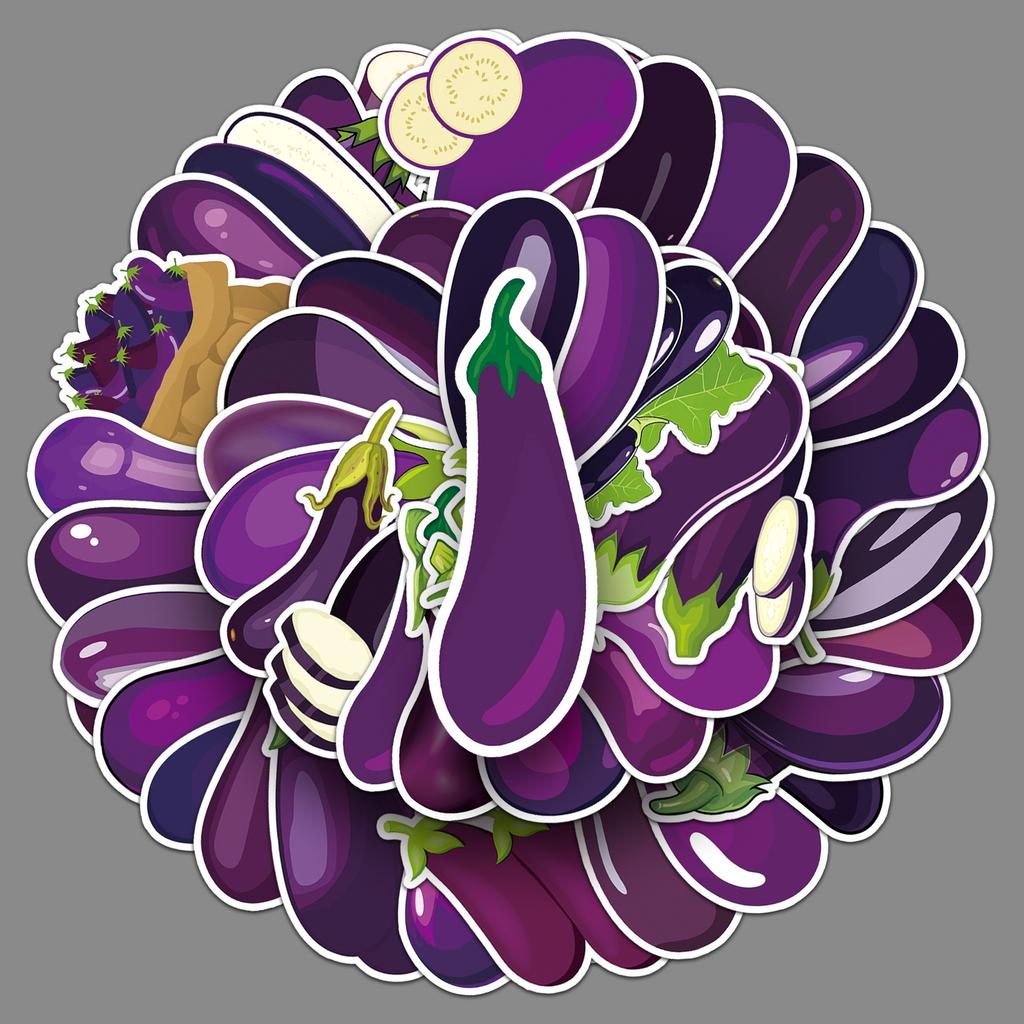 50 Eggplant Graffiti Stickers Personalized Cartoon Cute Vegetable Decoration Refrigerator Water Cup Mobile Phone Case Stickers