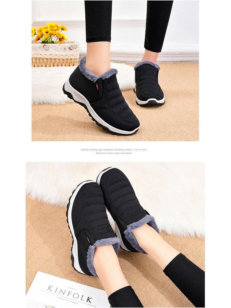 Women's Waterproof Non-slip Winter Boots - Warm Velvet-lined, Flat Bottom, Mid-Aged & Short