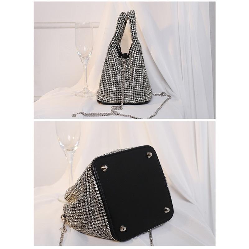 New Handmade Rhinestone Bucket Evening Bag Women Chain Crossbody Top Handle Vest Purse For Wedding Banquet Party