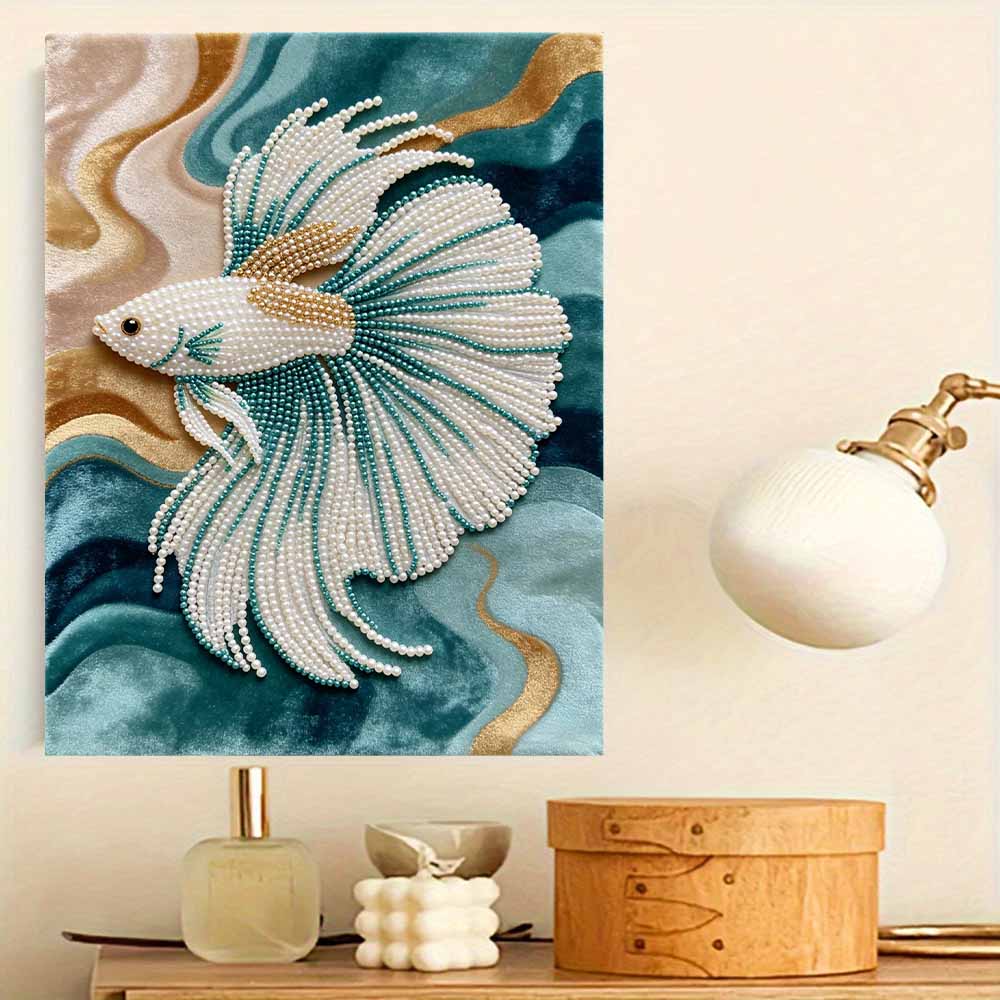 DIY Pearl Art Painting Elegant Betta Fish Handmade Craft Modern Wall Decor Leisure Relax Activity Nice Gift for Novice Art Practitioners Home