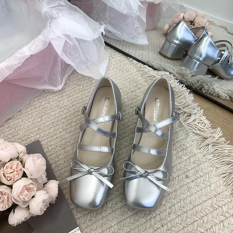 Fashion Female Sandal Retro Woman Shoes Block Heels Mary Jane Shallow Mouth 2024 Summer Girls Original Chunky Bow New Butterfly-knot