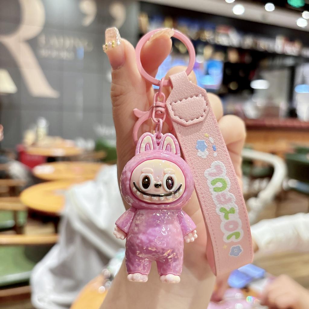Cute Cartoon Electroplated Keychain Silicone Three-dimensional Leather Rope Doll Couple Grab Machine Bag Pendant
