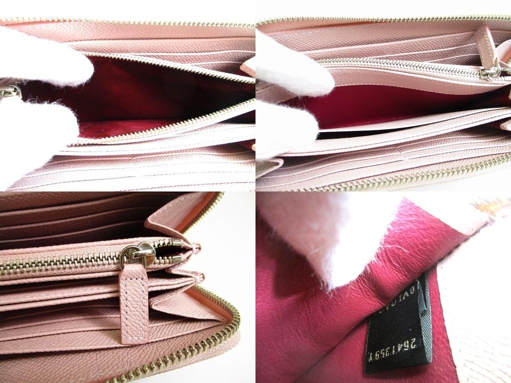 Authentic BVLGARI Light Pink Leather Round Zip Long Wallet Purse #b128  Open box