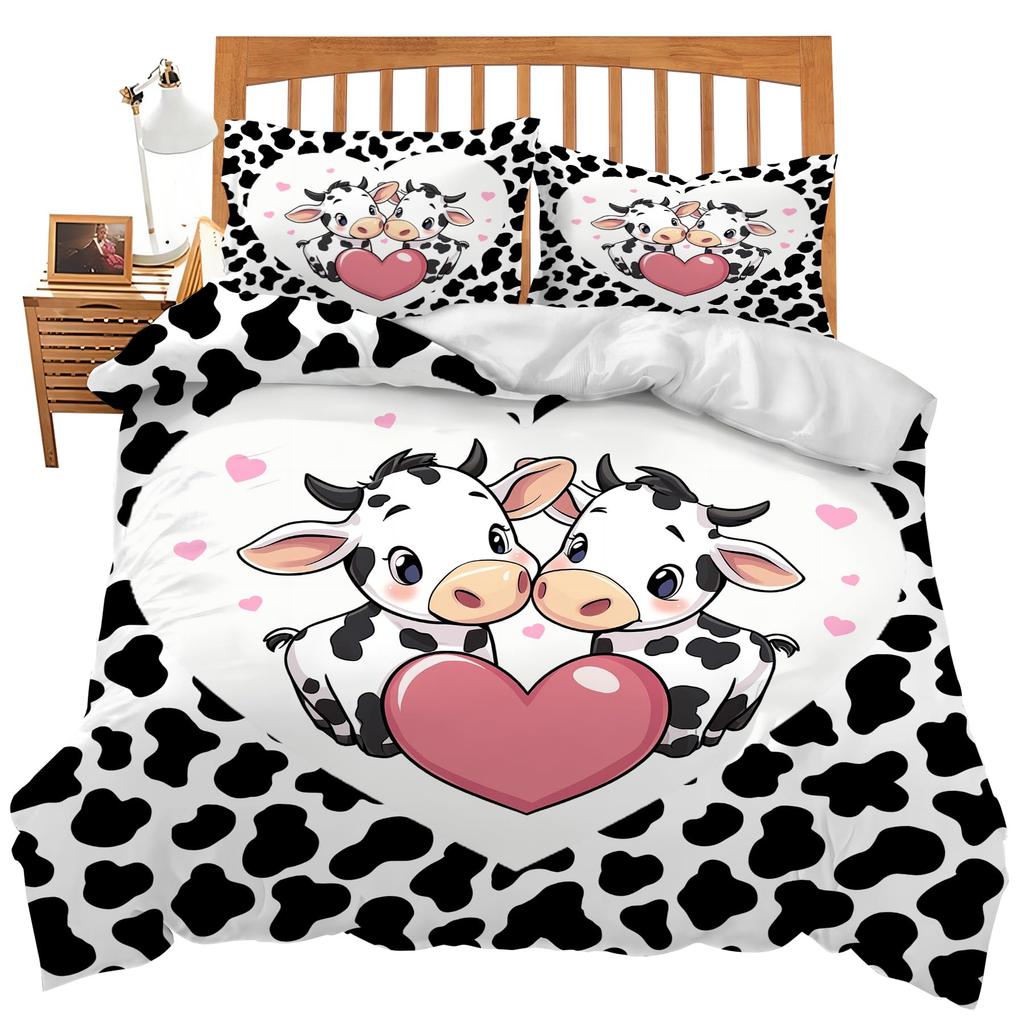 Cute Milk Cow Duvet Cover Set Kawaii Highland Cow Girls Kids Women Bedding Lovely Pink Farmhouse Animal Decor Comforter Covers