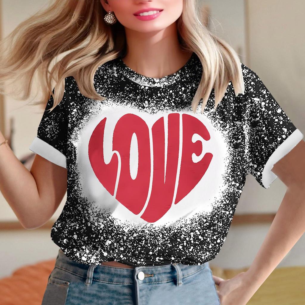 Dámské volné tričko s krátkým rukávem a kulatým výstřihem s valentýnským potiskem lásky