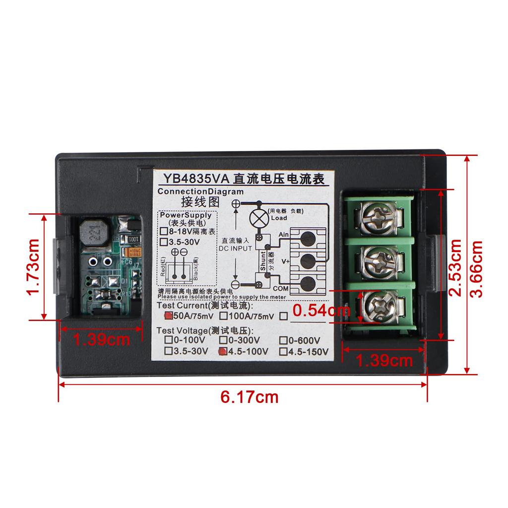 DROK DC Digital Red and Green Dual LED Car Panel 0.39" Current/Voltage Tester, 4.5-100V Multimeter, 0-50A Voltage/Ammeter, Display,