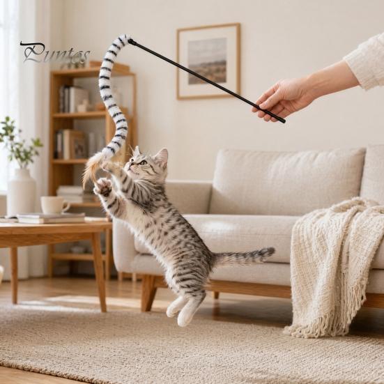 Cat Hunting Toy Funny Stick Toy, Toys for Indoor Cats, Interactive Pet Teaser Wand, Plush Kitten Toys, Play Exercise Striped Tail