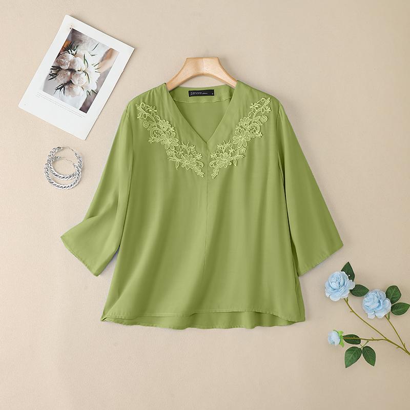 ZANZEA Women Summer V-neck Loose Casual 3/4 Sleeve Blouse