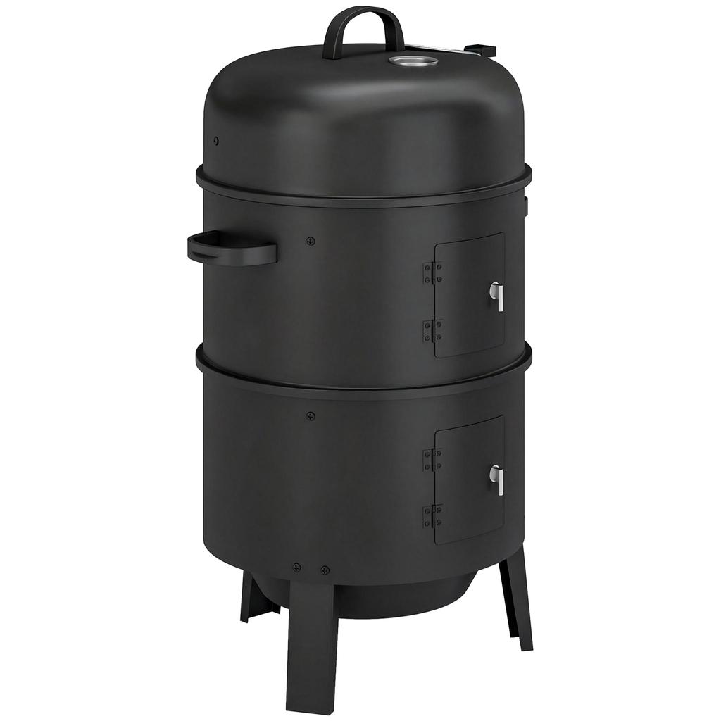 3-in-1 Vertical Charcoal Smoker with 2 Grill Grates, Built-in Thermometer, Adjustable Vent, 2 Doors