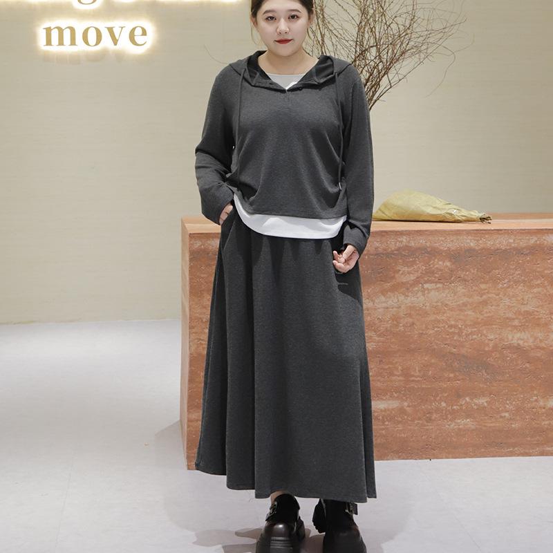 Herfst Plus Size Hoodie Tweedelig Top & Rok Set