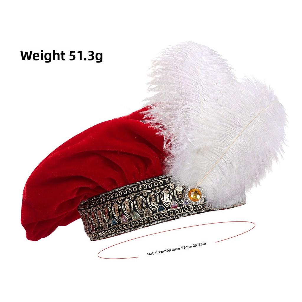 Medieval Renaissance Mens Feather Muzzle Hat With Print Design For Cosplay And Vintage Fashion