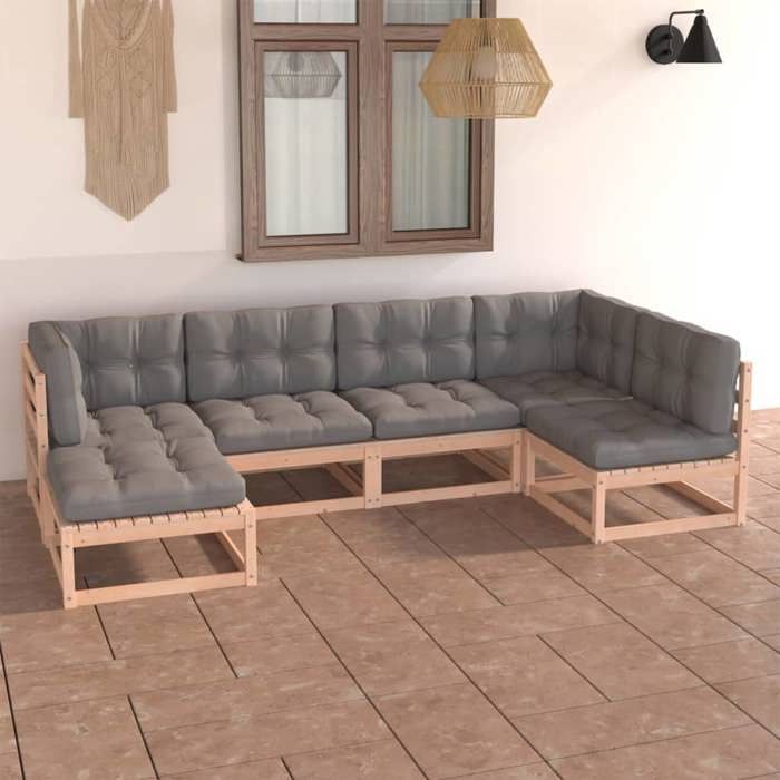 Maison Exclusive - Salon de jardin 6 pcs avec coussins Bois de pin massif