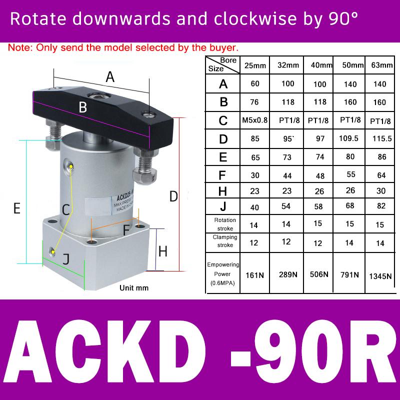 Clamping Rotary Cylinder SRC25/32/40/50/63R-L Small ACK Pneumatic Angle 90 180 Degree Downward Pressure