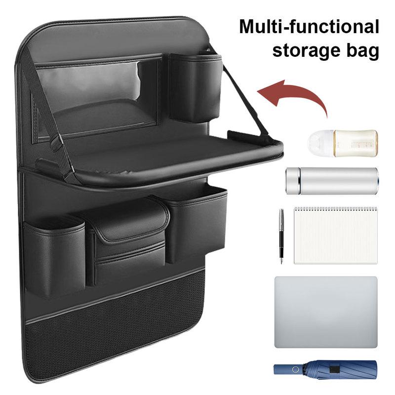 Car Back Seat Storage Holder with Foldable Tray Car Seat Back Storage Bag PU Leather Waterproof for Back Seat Headrest