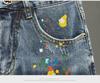 Men's Trendy American Style Graffiti Slim Fit Ripped Denim Shorts