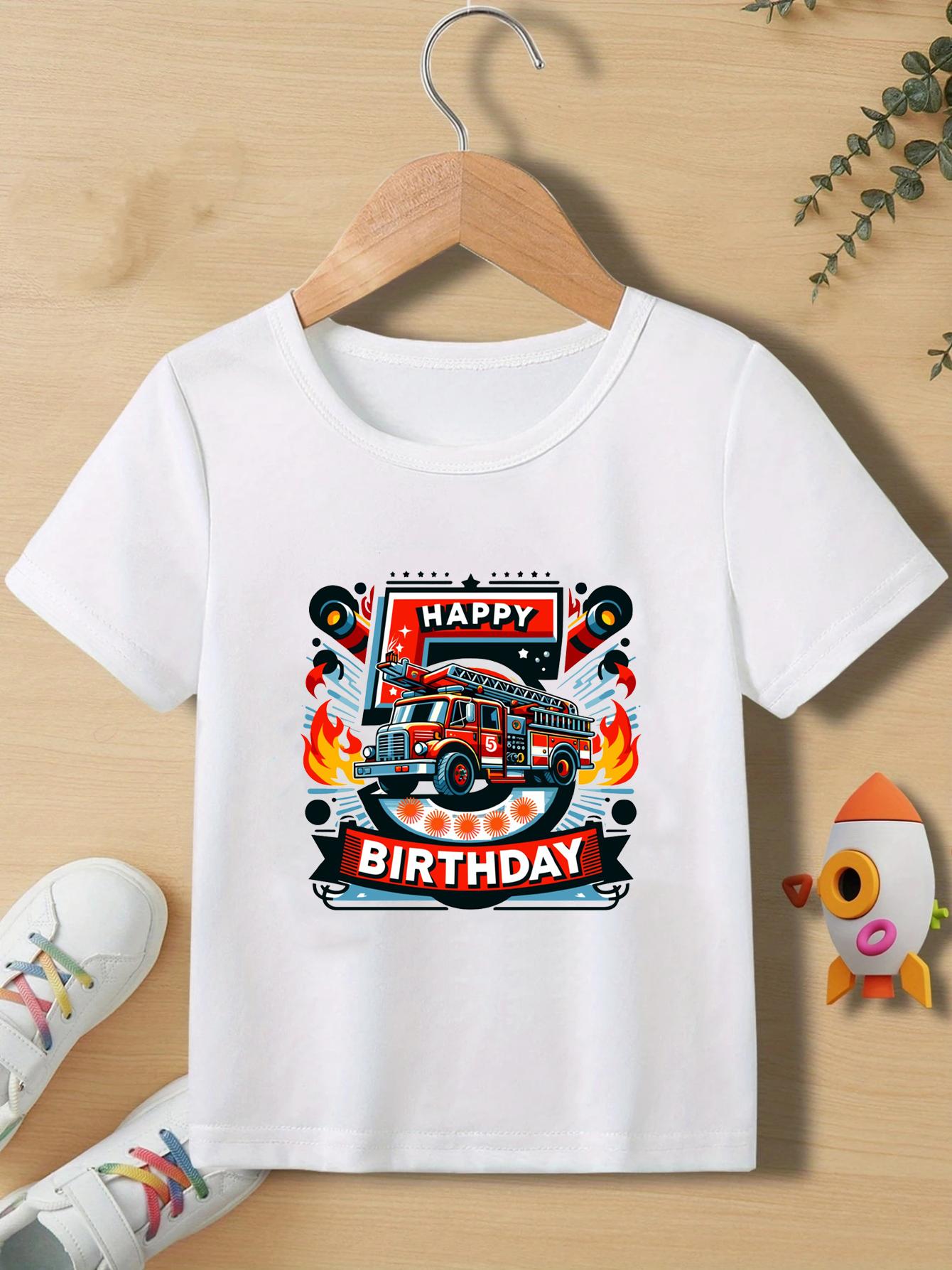 Firefighters Brave 5th Birthday Boy TshirtCool Fire Truck This is my 5th birthday number Tshirtchildrens birthday gift 100