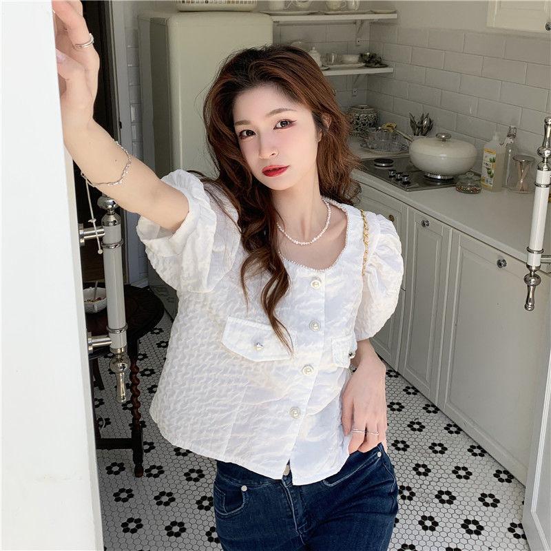 Student Puff Sleeve Shirt Women's Design New Chic Short Top Trendy Clothes